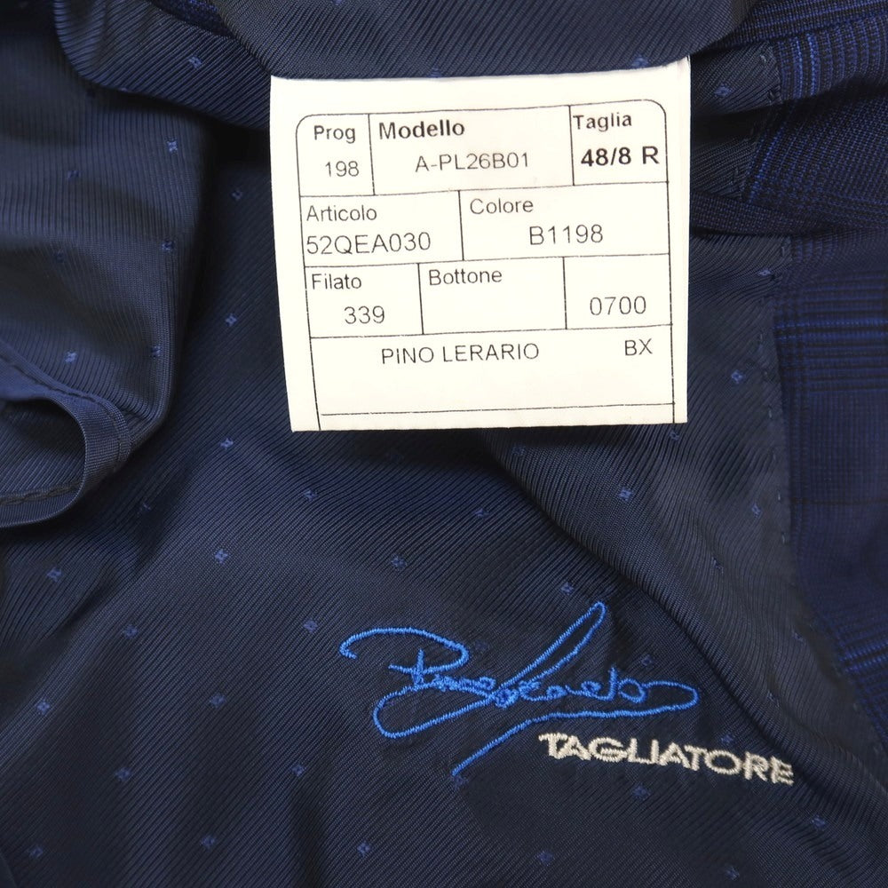 【中古】タリアトーレ TAGLIATORE ピーノレラリオ ウールモヘヤ チェック 2つボタンスーツ ネイビーxブルー【サイズ48/8 R】【 状態ランクB 】【 メンズ 】