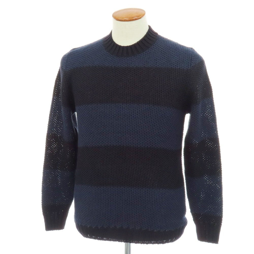 【新品】セッテフィーリ カシミア Settefili Cashmere リネンコットン ボーダー クルーネック プルオーバーニット ネイビー系【サイズ48/S】【 状態ランクN 】【 メンズ 】