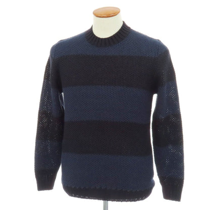 【新品】セッテフィーリ カシミア Settefili Cashmere リネンコットン ボーダー クルーネック プルオーバーニット ネイビー系【サイズ48/S】【 状態ランクN 】【 メンズ 】