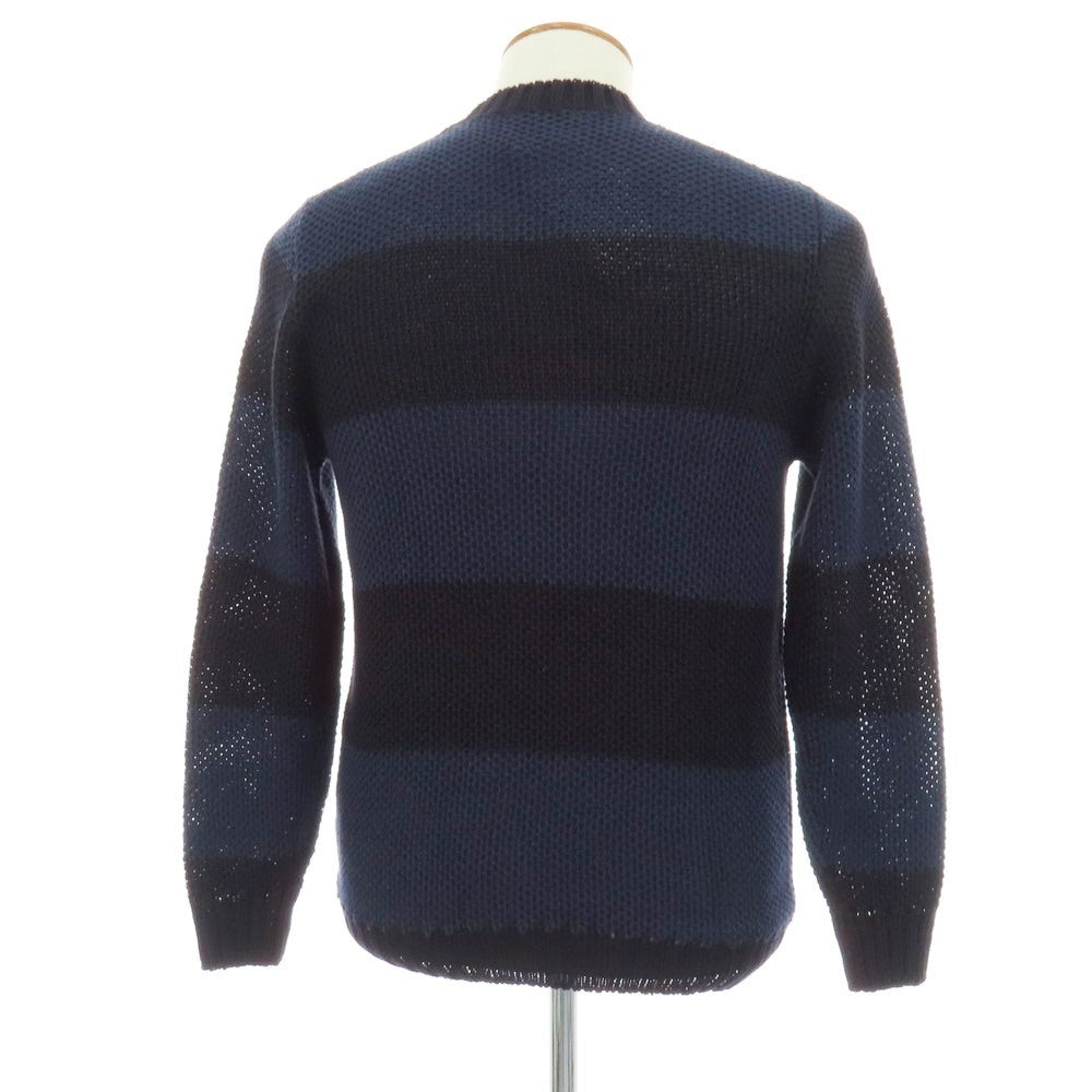 【新品】セッテフィーリ カシミア Settefili Cashmere リネンコットン ボーダー クルーネック プルオーバーニット ネイビー系【サイズ48/S】【 状態ランクN 】【 メンズ 】
