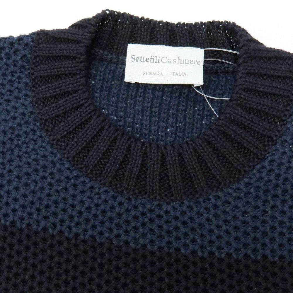【新品】セッテフィーリ カシミア Settefili Cashmere リネンコットン ボーダー クルーネック プルオーバーニット ネイビー系【サイズ48/S】【 状態ランクN 】【 メンズ 】