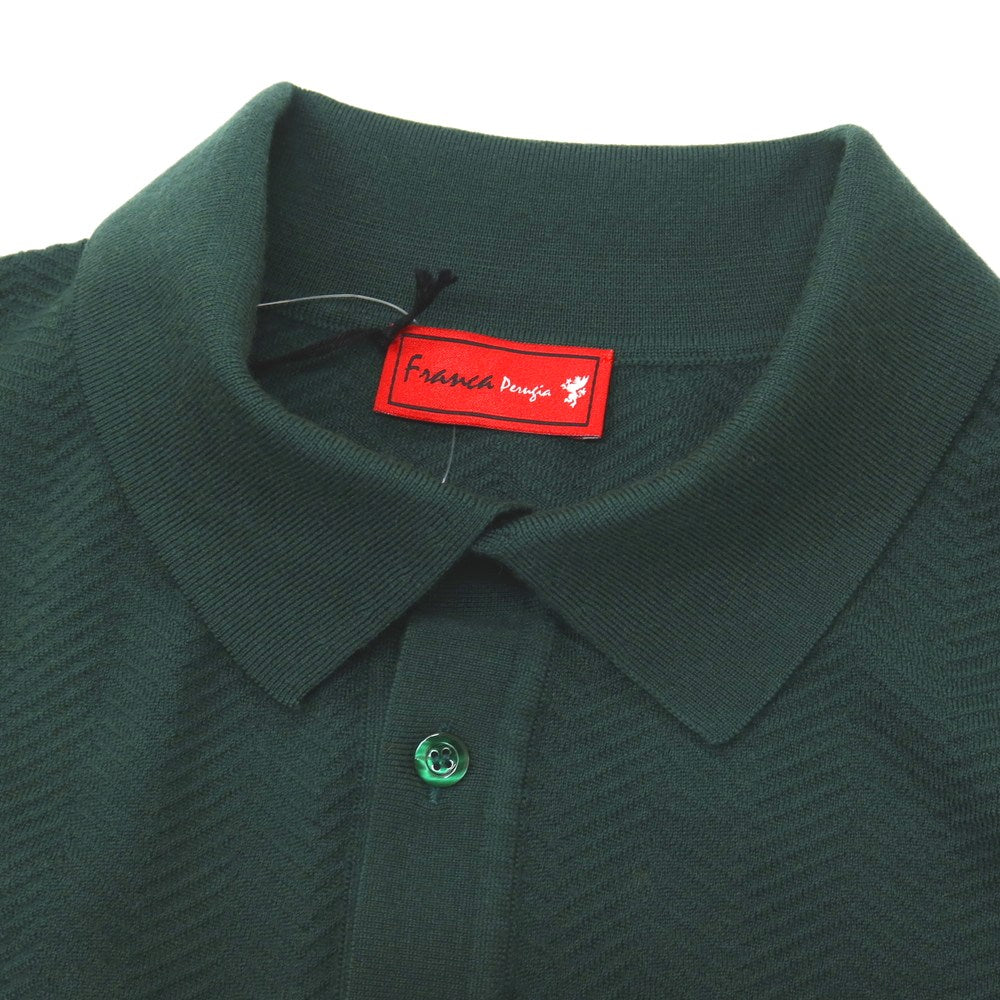 【新品アウトレット】フランカ ペルージャ Franca Perugia ウール ヘリンボーン編み ポロニット ダークグリーン【サイズ48】【 状態ランクN- 】【 メンズ 】