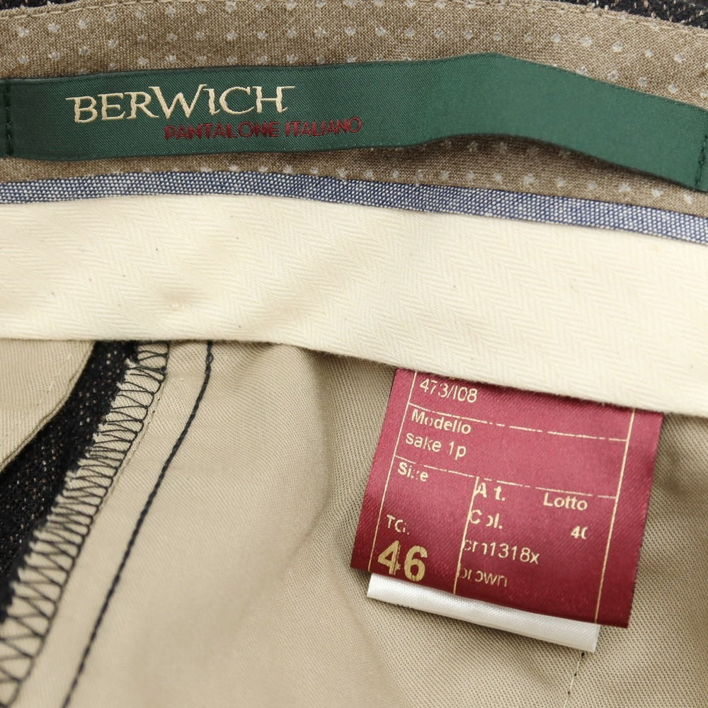 【新品】ベルウィッチ BERWICH sake 1p ウールコットンポリウレタン ヘリンボーン カジュアルスラックスパンツ ダークブラウン【サイズ46】【 状態ランクN 】【 メンズ 】