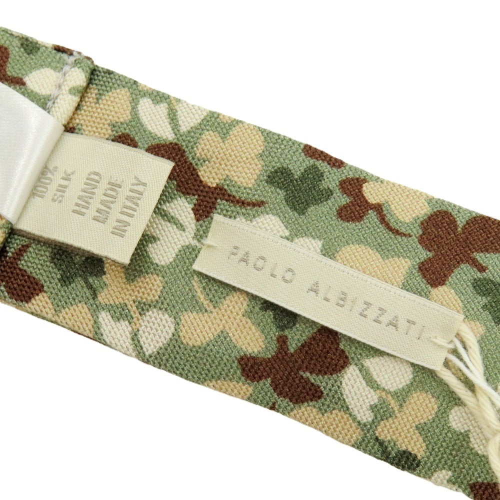 【新品】パオロ アルビザッティ PAOLO ALBIZZATI シルク 総柄プリント ダブルリング リボンベルト セージxブラウン【サイズM】【 状態ランクN 】【 メンズ 】