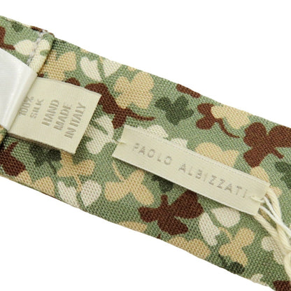 【新品】パオロ アルビザッティ PAOLO ALBIZZATI シルク 総柄プリント ダブルリング リボンベルト セージxブラウン【サイズM】【 状態ランクN 】【 メンズ 】