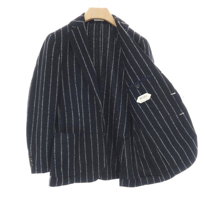 【中古】ブレラス BRERAS アクリルウールポリエステル ジャージー ストライプ 3B テーラードジャケット ダークネイビーxホワイト【サイズ48】【 状態ランクB 】【 メンズ 】