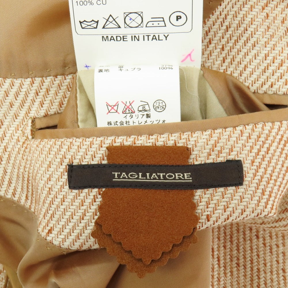 【中古】タリアトーレ TAGLIATORE コットンリネン 2B テーラードジャケット ライトブラウンxホワイト【サイズ44】【 状態ランクB 】【 メンズ 】