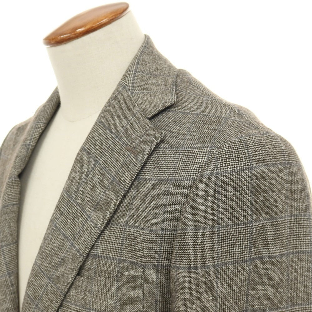 【中古】ブリッラ ペル イル グスト Brilla per il gusto ウールシルク チェック 3つボタンスーツ ブラウン系xグレー【サイズ46】【 状態ランクB 】【 メンズ 】