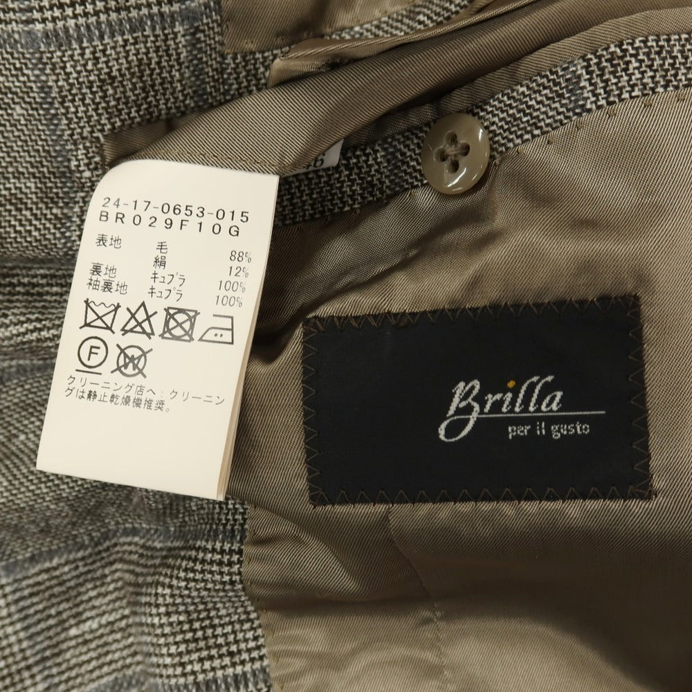 【中古】ブリッラ ペル イル グスト Brilla per il gusto ウールシルク チェック 3つボタンスーツ ブラウン系xグレー【サイズ46】【 状態ランクB 】【 メンズ 】