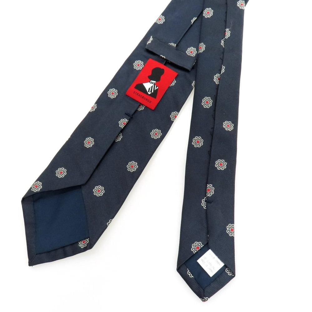 【中古】ストラスブルゴ STRASBURGO シルク 花小紋柄ネクタイ グレーネイビー【 状態ランクB 】【 メンズ 】