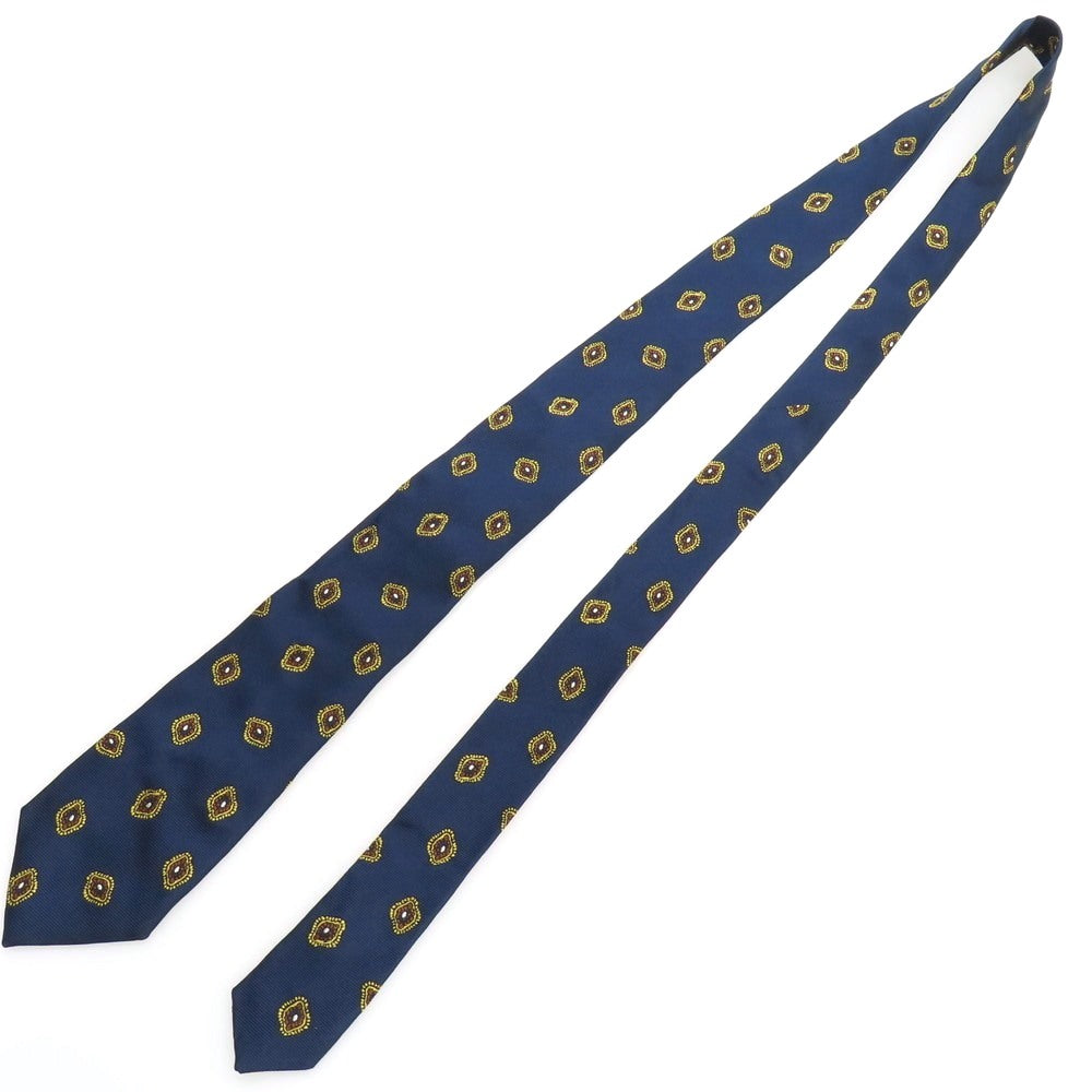 【中古】フランコバッシ FRANCO BASSI GOLDEN 80’S シルク 小紋柄ネクタイ ネイビーxイエロー【 状態ランクB 】【 メンズ 】