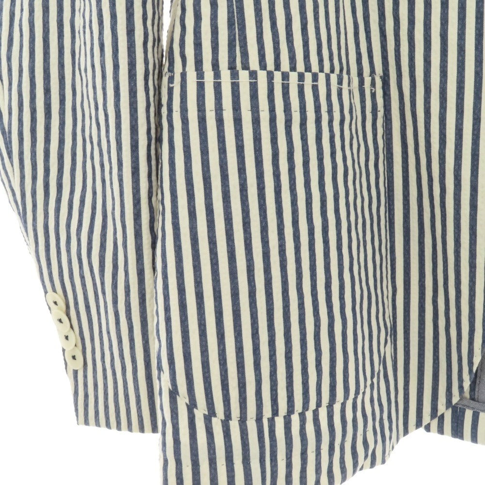 【中古】アルテア Altea TEDDY コットンポリウレタン シアサッカー ストライプ 3B カジュアルジャケット ネイビーxオフホワイト【サイズ46】【 状態ランクB 】【 メンズ 】
