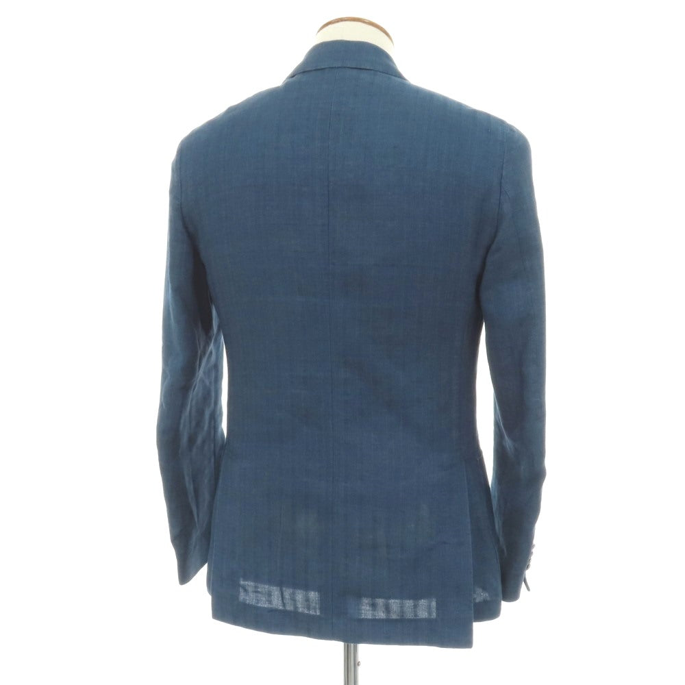 【中古】ラルディーニ LARDINI コットンリネン シャドウストライプ 6B ダブルブレスト テーラードジャケット ネイビーブルー【サイズ46 7REG】【 状態ランクD 】【 メンズ 】