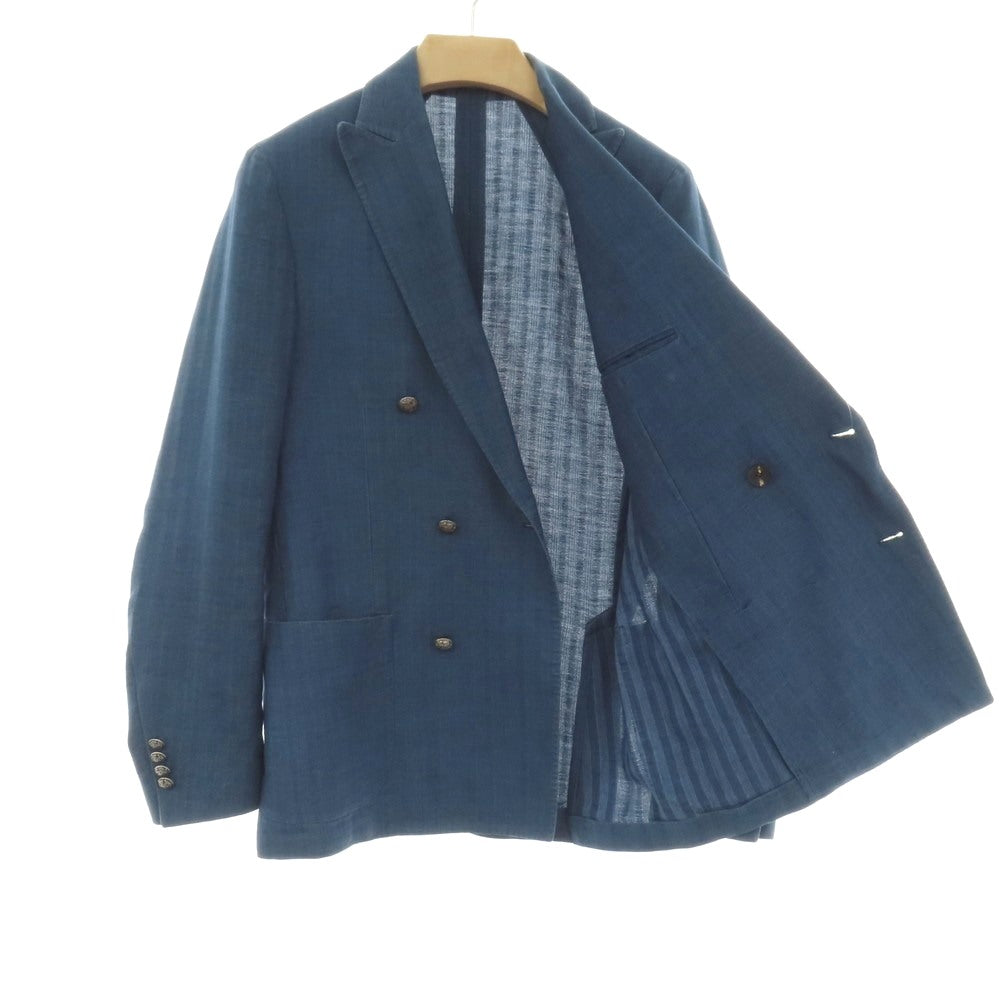 【中古】ラルディーニ LARDINI コットンリネン シャドウストライプ 6B ダブルブレスト テーラードジャケット ネイビーブルー【サイズ46 7REG】【 状態ランクD 】【 メンズ 】
