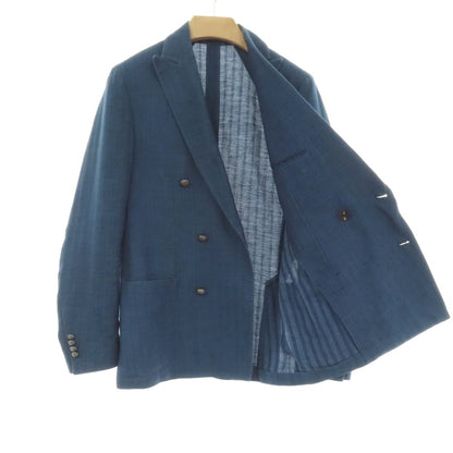 【中古】ラルディーニ LARDINI コットンリネン シャドウストライプ 6B ダブルブレスト テーラードジャケット ネイビーブルー【サイズ46 7REG】【 状態ランクD 】【 メンズ 】