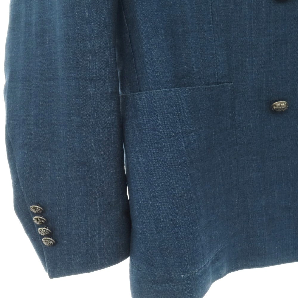 【中古】ラルディーニ LARDINI コットンリネン シャドウストライプ 6B ダブルブレスト テーラードジャケット ネイビーブルー【サイズ46 7REG】【 状態ランクD 】【 メンズ 】