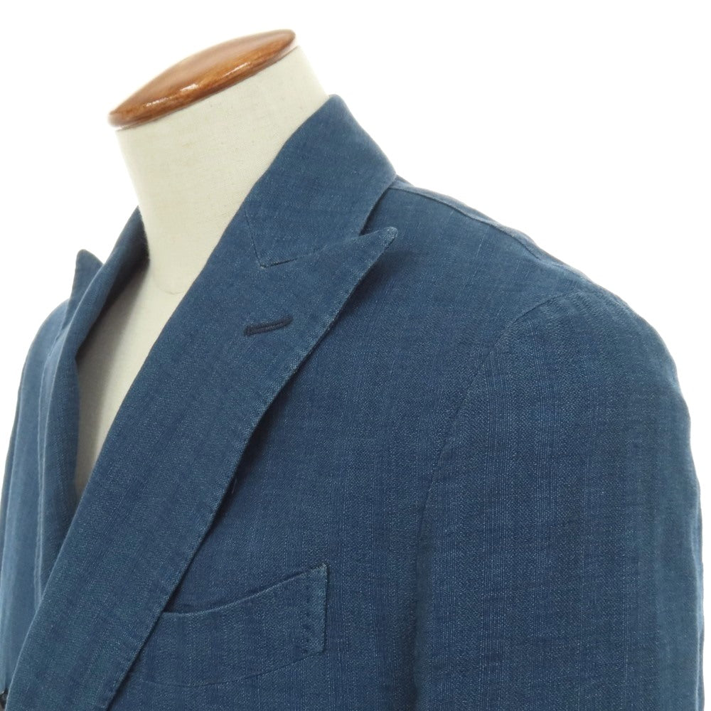 【中古】ラルディーニ LARDINI コットンリネン シャドウストライプ 6B ダブルブレスト テーラードジャケット ネイビーブルー【サイズ46 7REG】【 状態ランクD 】【 メンズ 】