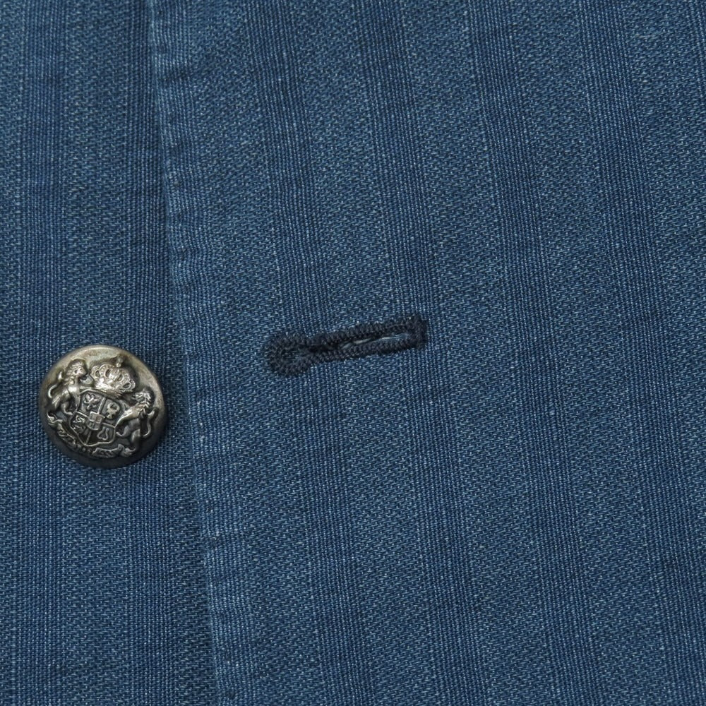 【中古】ラルディーニ LARDINI コットンリネン シャドウストライプ 6B ダブルブレスト テーラードジャケット ネイビーブルー【サイズ46 7REG】【 状態ランクD 】【 メンズ 】