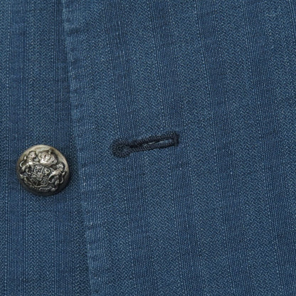 【中古】ラルディーニ LARDINI コットンリネン シャドウストライプ 6B ダブルブレスト テーラードジャケット ネイビーブルー【サイズ46 7REG】【 状態ランクD 】【 メンズ 】