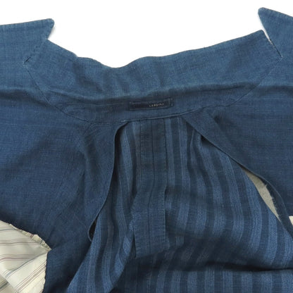 【中古】ラルディーニ LARDINI コットンリネン シャドウストライプ 6B ダブルブレスト テーラードジャケット ネイビーブルー【サイズ46 7REG】【 状態ランクD 】【 メンズ 】