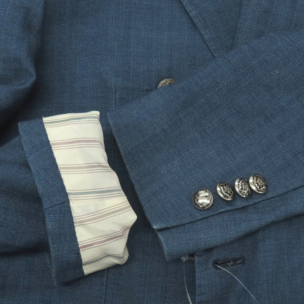 【中古】ラルディーニ LARDINI コットンリネン シャドウストライプ 6B ダブルブレスト テーラードジャケット ネイビーブルー【サイズ46 7REG】【 状態ランクD 】【 メンズ 】