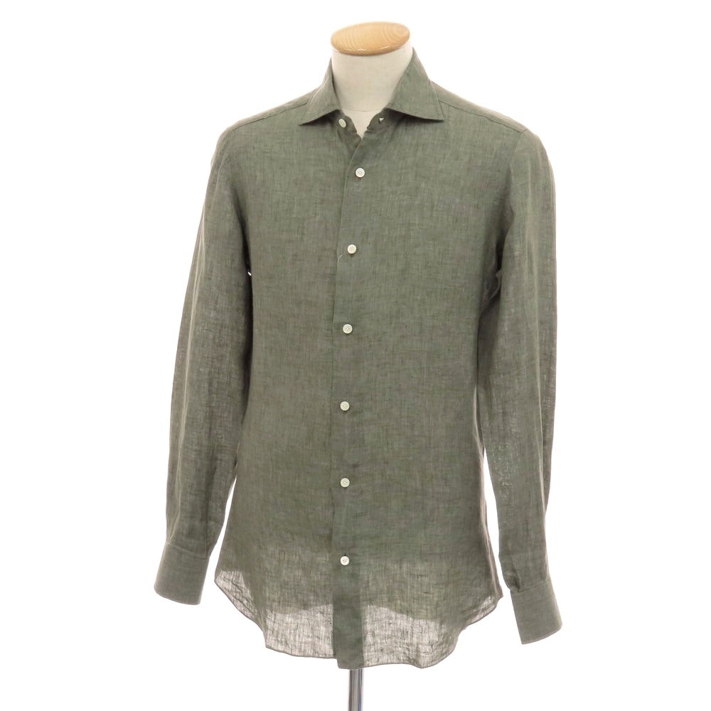 【中古】アヴィーノ AVINO リネン ワイドカラー カジュアルシャツ オリーブグレー【サイズ38】【 状態ランクB 】【 メンズ 】