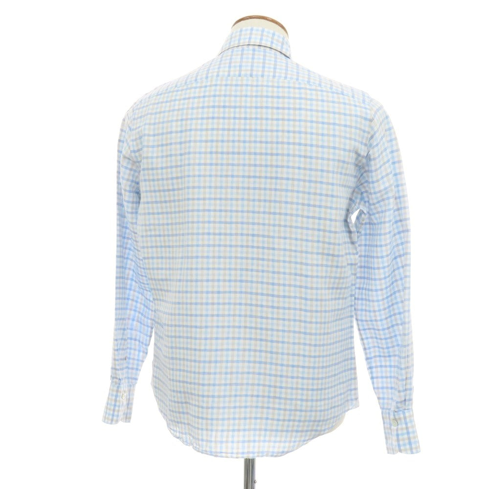 【中古】フィナモレ Finamore BARNEYS NEW YORK別注 コットンリネン チェック カジュアルシャツ ブルーxホワイト【サイズM】【 状態ランクB 】【 メンズ 】