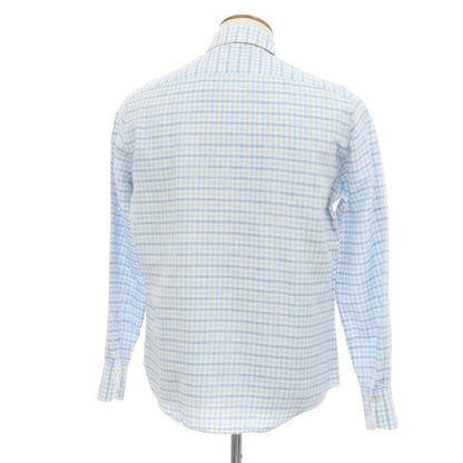 【中古】フィナモレ Finamore BARNEYS NEW YORK別注 コットンリネン チェック カジュアルシャツ ブルーxホワイト【サイズM】【 状態ランクB 】【 メンズ 】