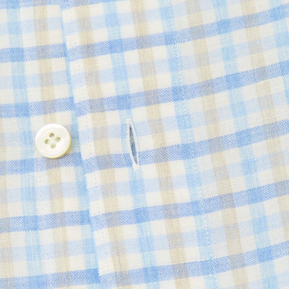 【中古】フィナモレ Finamore BARNEYS NEW YORK別注 コットンリネン チェック カジュアルシャツ ブルーxホワイト【サイズM】【 状態ランクB 】【 メンズ 】