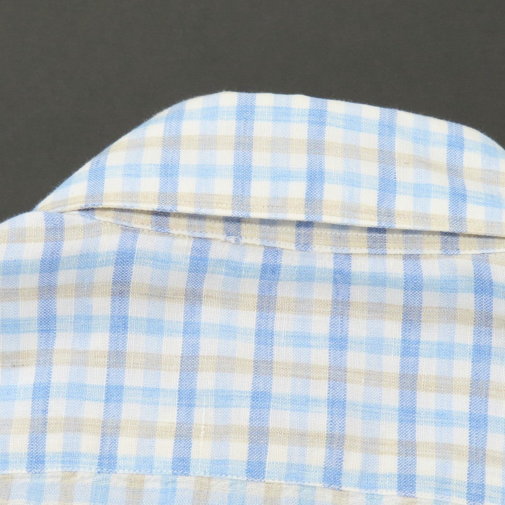 【中古】フィナモレ Finamore BARNEYS NEW YORK別注 コットンリネン チェック カジュアルシャツ ブルーxホワイト【サイズM】【 状態ランクB 】【 メンズ 】
