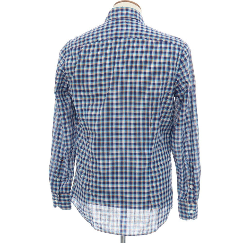 【中古】グランシャツ Glanshirt コットン チェック セミワイドカラー カジュアルシャツ ネイビーxブルー【サイズ39】【 状態ランクB 】【 メンズ 】