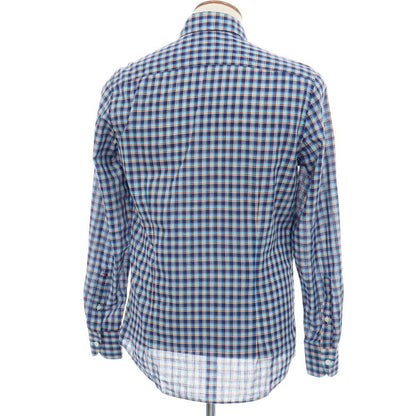 【中古】グランシャツ Glanshirt コットン チェック セミワイドカラー カジュアルシャツ ネイビーxブルー【サイズ39】【 状態ランクB 】【 メンズ 】