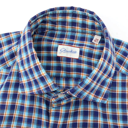 【中古】グランシャツ Glanshirt コットン チェック セミワイドカラー カジュアルシャツ ネイビーxブルー【サイズ39】【 状態ランクB 】【 メンズ 】