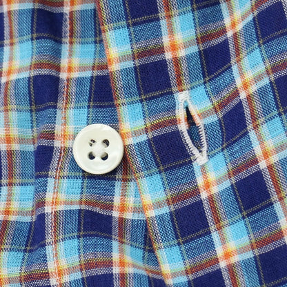 【中古】グランシャツ Glanshirt コットン チェック セミワイドカラー カジュアルシャツ ネイビーxブルー【サイズ39】【 状態ランクB 】【 メンズ 】