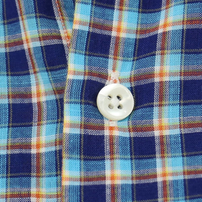 【中古】グランシャツ Glanshirt コットン チェック セミワイドカラー カジュアルシャツ ネイビーxブルー【サイズ39】【 状態ランクB 】【 メンズ 】