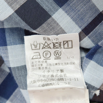 【中古】バルバ ダンディライフ BARBA DANDY LIFE コットン チェック ワイドカラー カジュアルシャツ ライトブルーxネイビー【サイズ38】【 状態ランクC 】【 メンズ 】