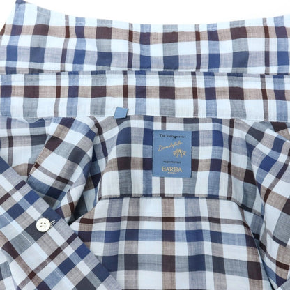 【中古】バルバ ダンディライフ BARBA DANDY LIFE コットン チェック ワイドカラー カジュアルシャツ ライトブルーxネイビー【サイズ38】【 状態ランクC 】【 メンズ 】