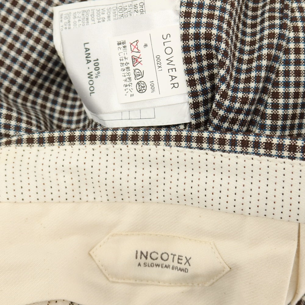 【中古】インコテックス INCOTEX ウール チェック ドレススラックスパンツ ブラウンxオフホワイト×ブルー【サイズ46】【 状態ランクC 】【 メンズ 】