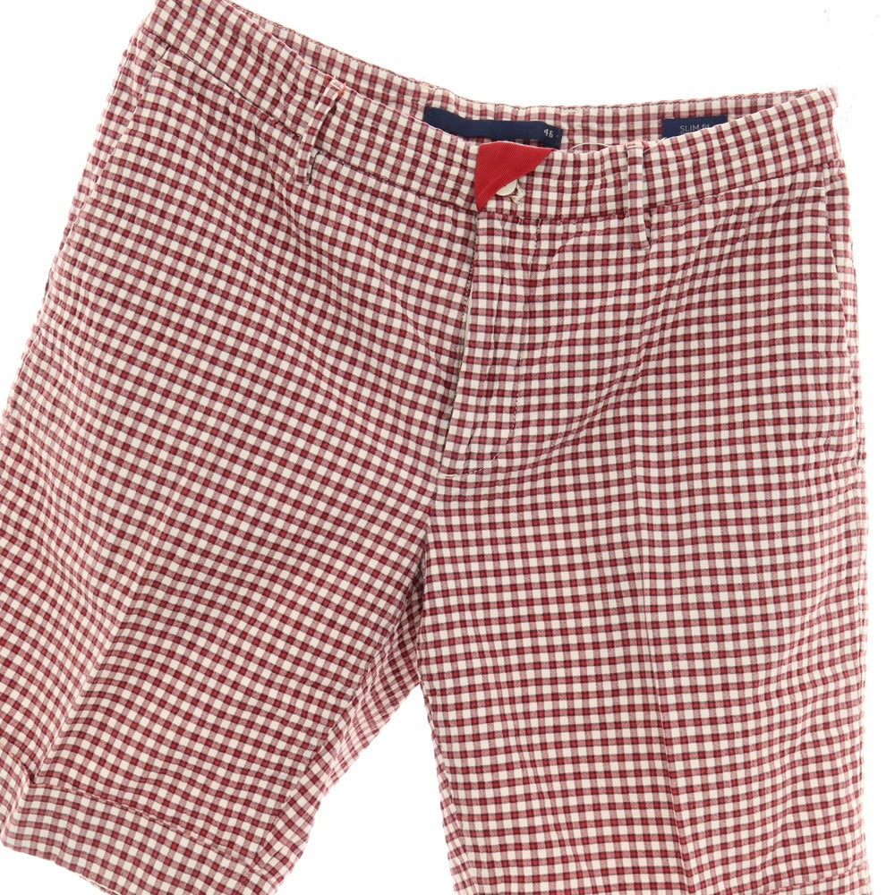 【中古】インコテックス INCOTEX ストレッチ コットン チェック ショートパンツ レッドxホワイト【サイズ46】【 状態ランクB 】【 メンズ 】