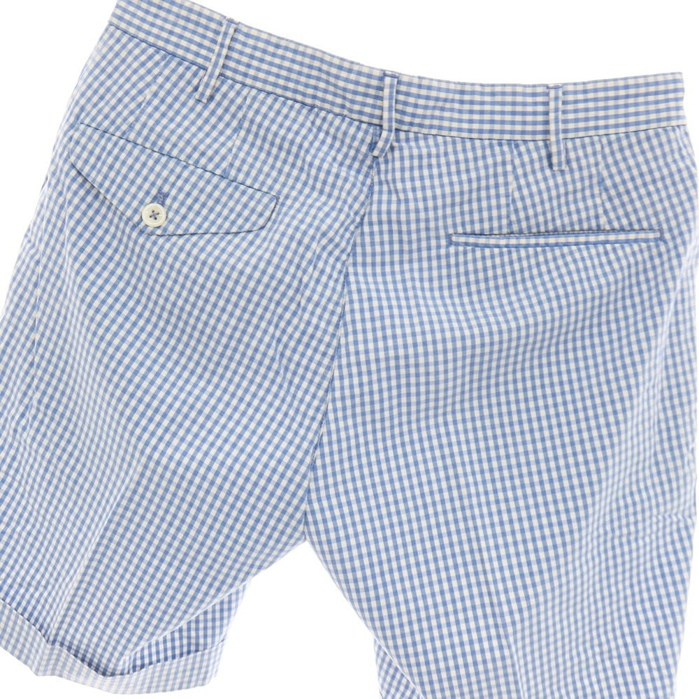 【中古】インコテックス INCOTEX コットンポリウレタン ギンガムチェック ショートパンツ ライトブルーxホワイト【サイズ46】【 状態ランクC 】【 メンズ 】