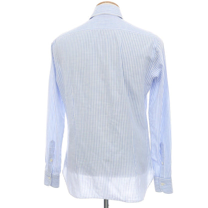 【中古】バルバ ダンディライフ BARBA DANDY LIFE コットンリネン ストライプ ホリゾンタルカラー ドレスシャツ ライトブルーxホワイト【サイズ38】【 状態ランクC 】【 メンズ 】