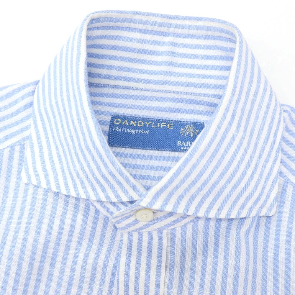 【中古】バルバ ダンディライフ BARBA DANDY LIFE コットンリネン ストライプ ホリゾンタルカラー ドレスシャツ ライトブルーxホワイト【サイズ38】【 状態ランクC 】【 メンズ 】