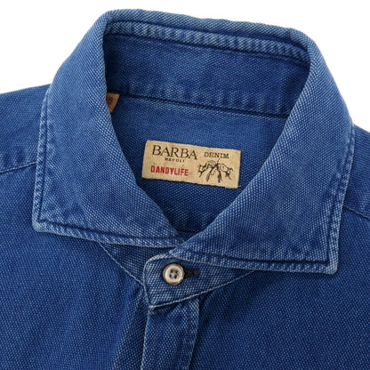 【中古】バルバ ダンディライフ BARBA DANDY LIFE コットン ワイドカラー カジュアルシャツ ライトネイビー【サイズ38】【 状態ランクC 】【 メンズ 】