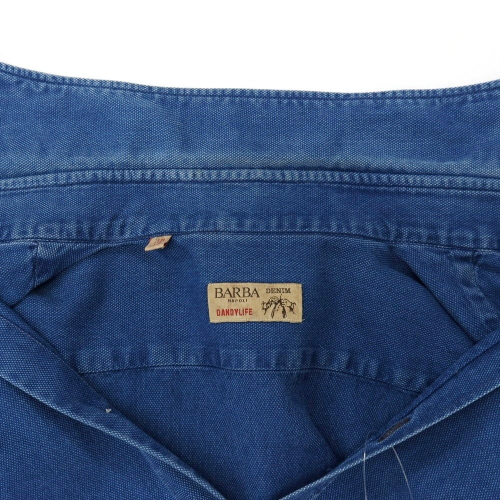 【中古】バルバ ダンディライフ BARBA DANDY LIFE コットン ワイドカラー カジュアルシャツ ライトネイビー【サイズ38】【 状態ランクC 】【 メンズ 】