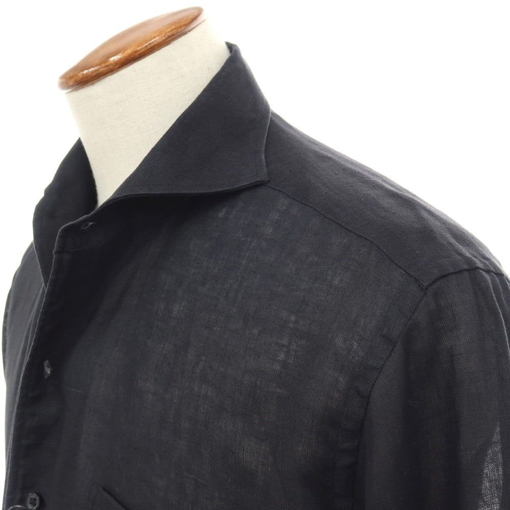 【中古】オジエ ozie リネン ワンピースカラー カジュアルシャツ ブラック【サイズM-82】【 状態ランクB 】【 メンズ 】