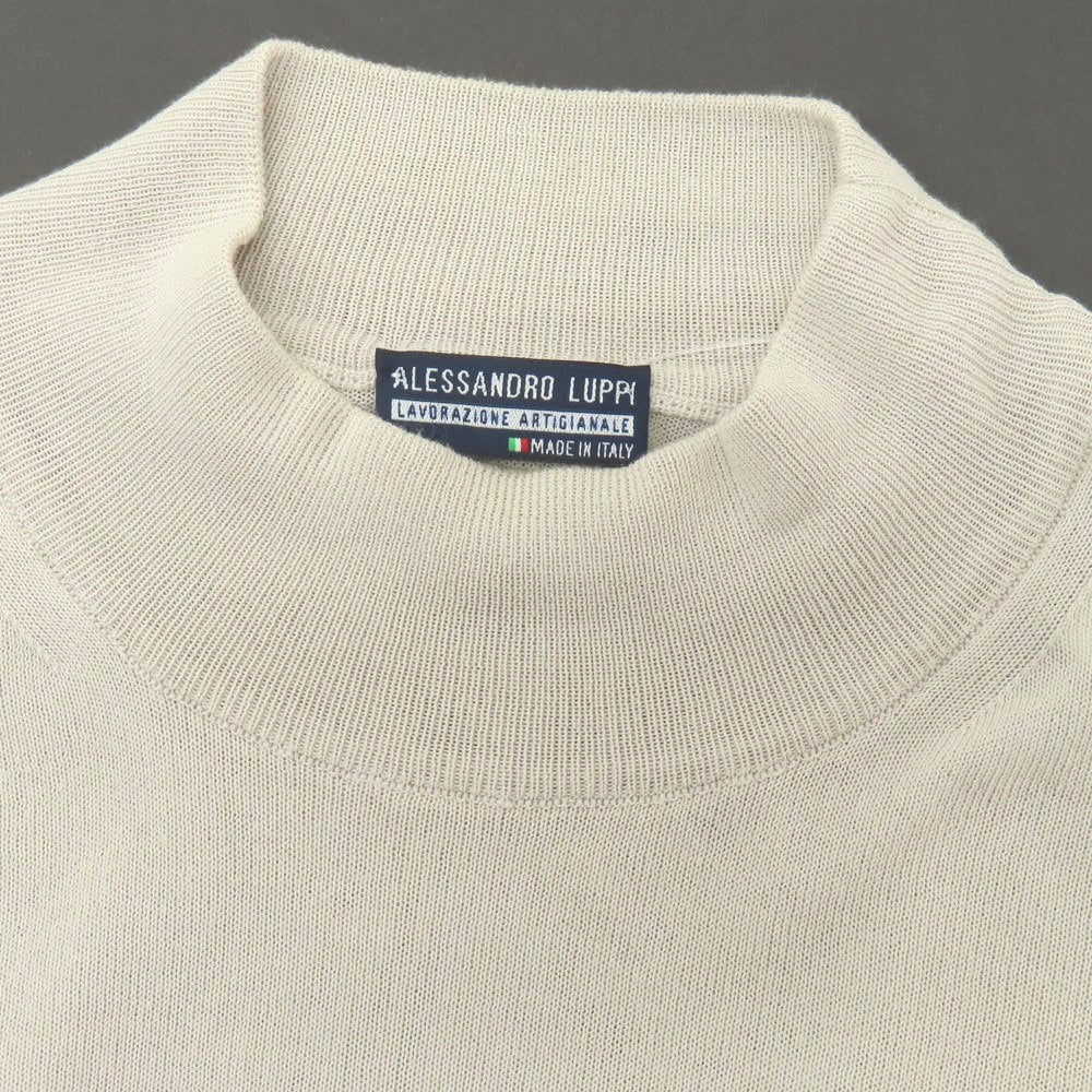 【中古】アレッサンドロルッピ Alessandro Luppi ハイゲージ コットン モックネック 半袖 プルオーバーニット サンドベージュ系【サイズ46】【 状態ランクC 】【 メンズ 】