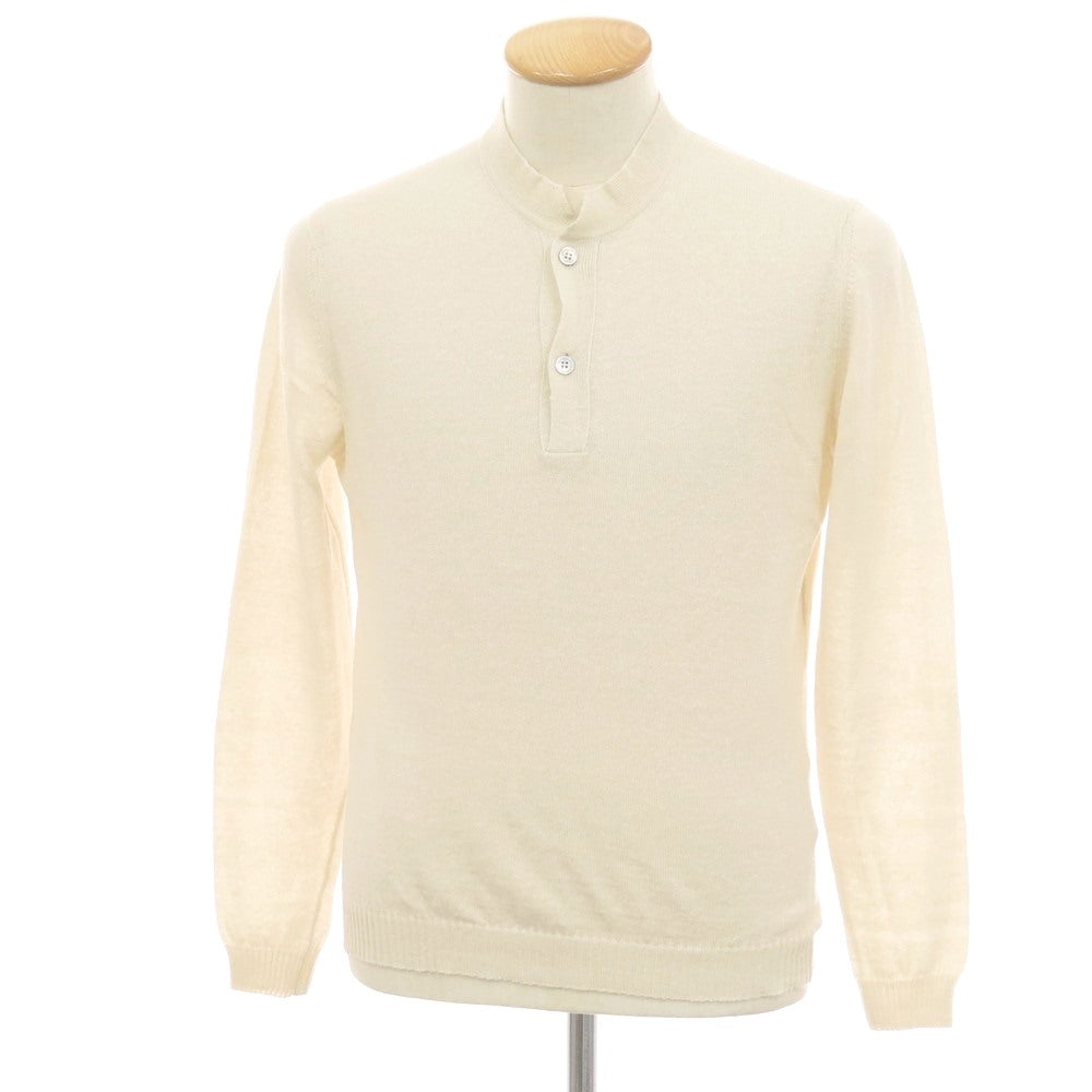 【中古】セッテフィーリ カシミア Settefili Cashmere リネンコットン ヘンリーネック プルオーバーニット アイボリー【サイズ46】【 状態ランクA 】【 メンズ 】