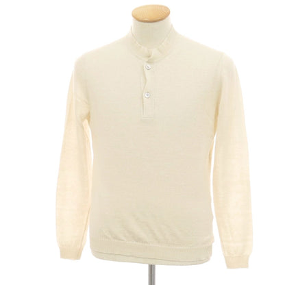 【中古】セッテフィーリ カシミア Settefili Cashmere リネンコットン ヘンリーネック プルオーバーニット アイボリー【サイズ46】【 状態ランクA 】【 メンズ 】