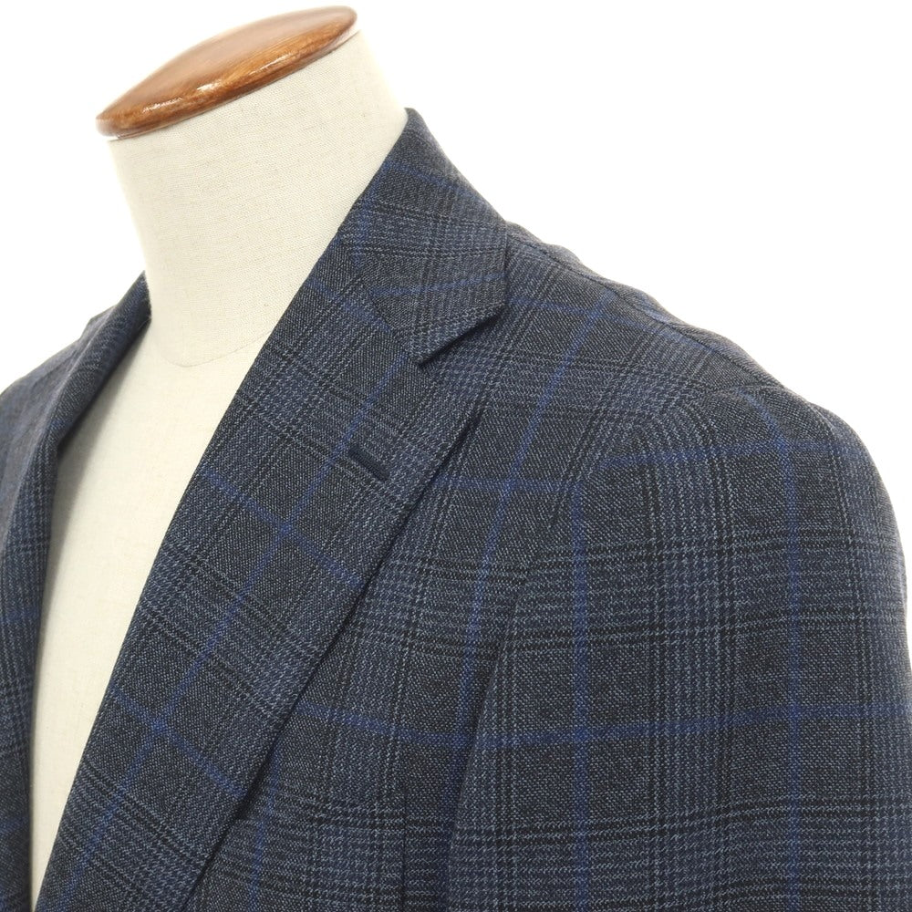 【中古】ブリッラ ペル イル グスト Brilla per il gusto ウール チェック 3つボタンスーツ ネイビーxブルー【サイズ46】【 状態ランクB 】【 メンズ 】