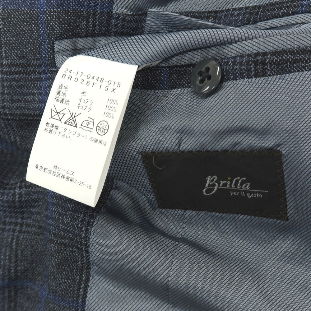 【中古】ブリッラ ペル イル グスト Brilla per il gusto ウール チェック 3つボタンスーツ ネイビーxブルー【サイズ46】【 状態ランクB 】【 メンズ 】